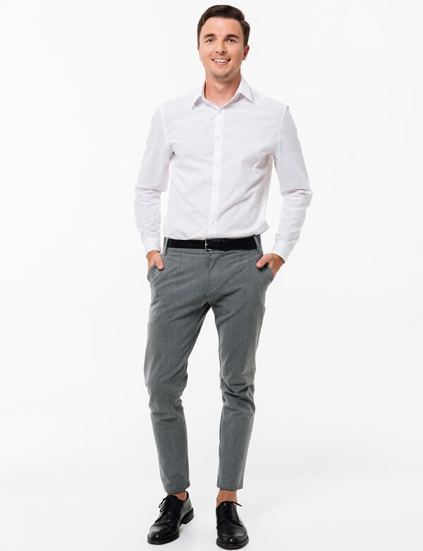 Men wearing Formal White Shirt with Grey Trousers